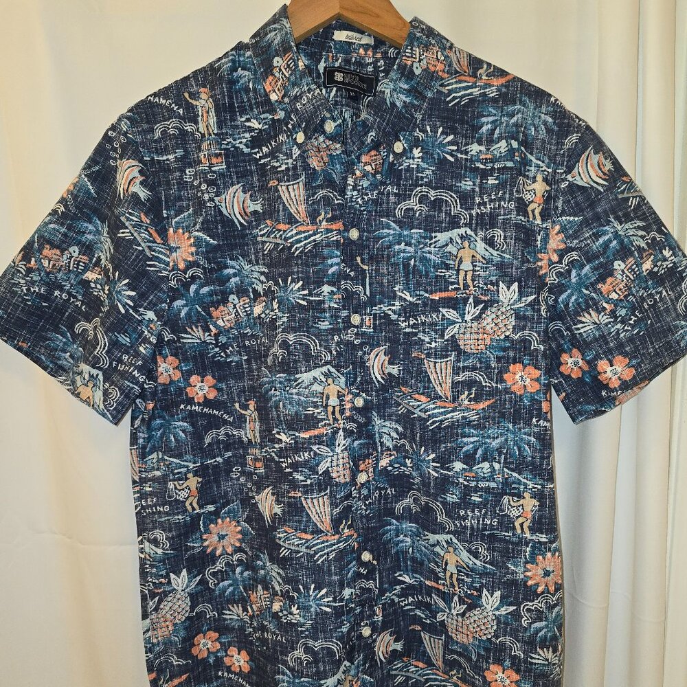 Reyn Spooner Island Welcome Button Down Tailored Fit Shirt Dress Blue